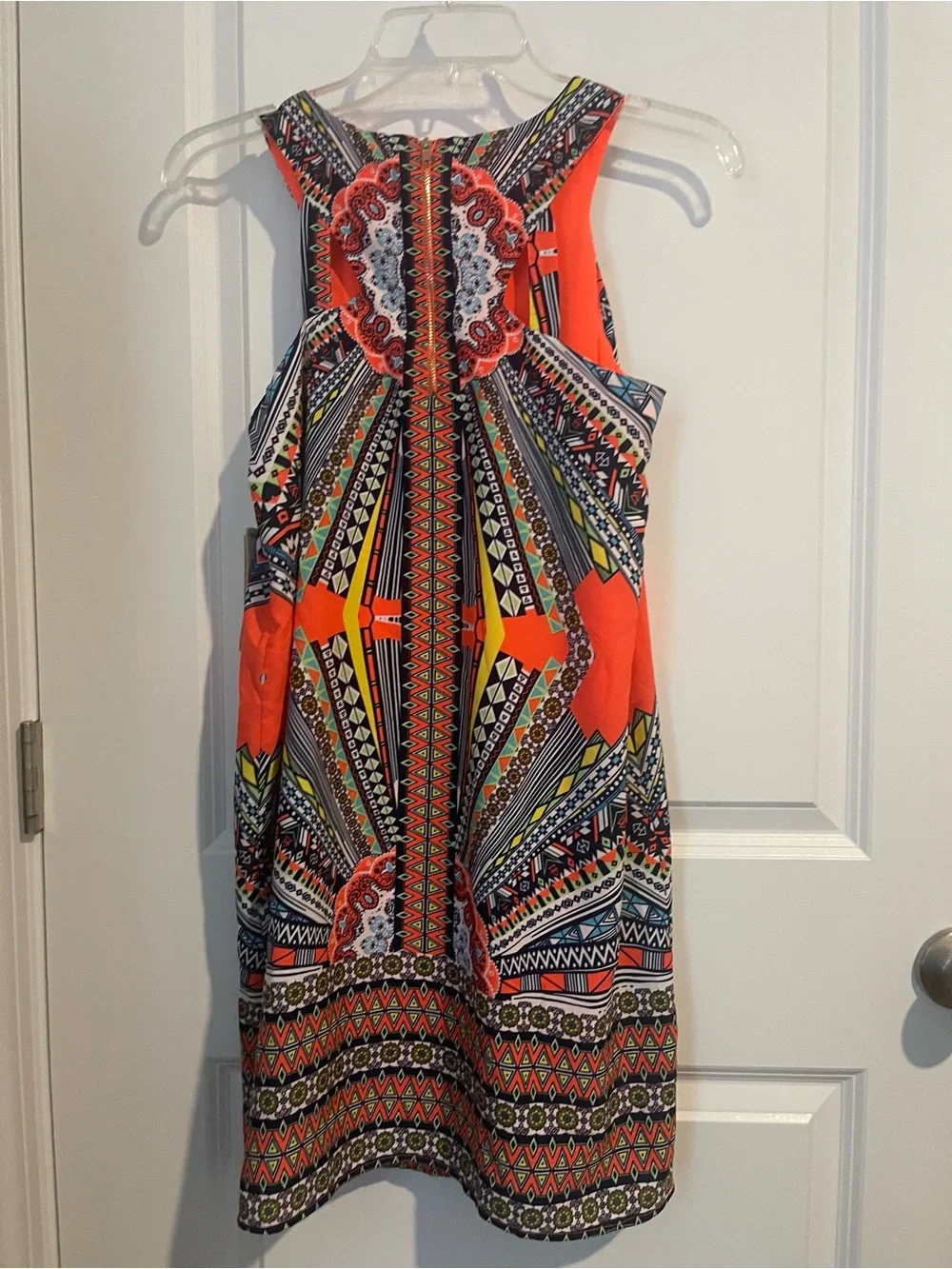 GB girls Coral and Multicolor Geometric Sleeveless Dress XL A Line Knee Length